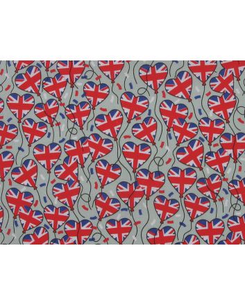 Union Jack Heart Balloons Polycotton Print, Sky