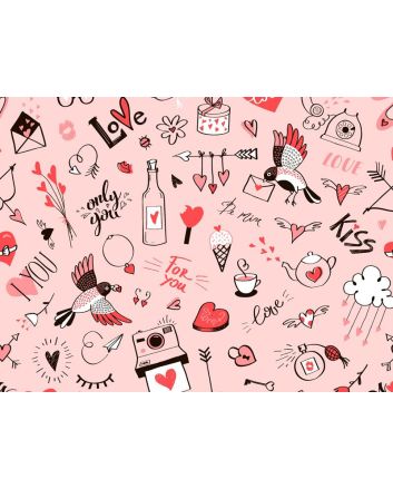 Valentines Collection Digital Cotton Print, Love Doodle