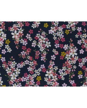 Vibrant Flowers Cotton Poplin, Navy