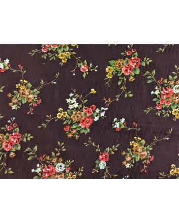 Vintage Rose Printed Needlecord, Wine