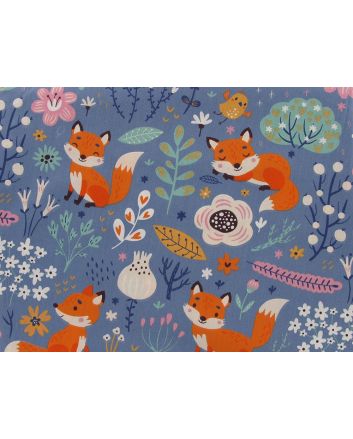 Vixen Forest Fox Cotton Print, Blue