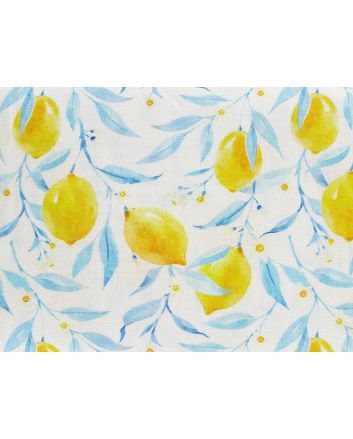Watercolour Lemons Printed Linen Blend, White