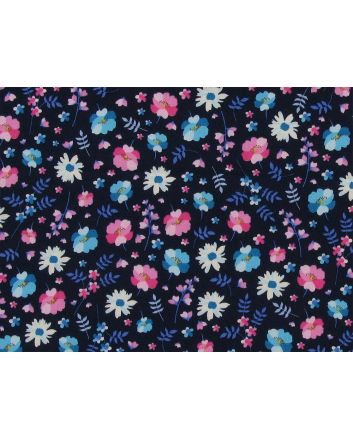Watercolour Poppy Garden Cotton Poplin Print, Navy