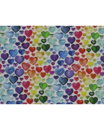 Watercolour Rainbow Hearts Cotton Print
