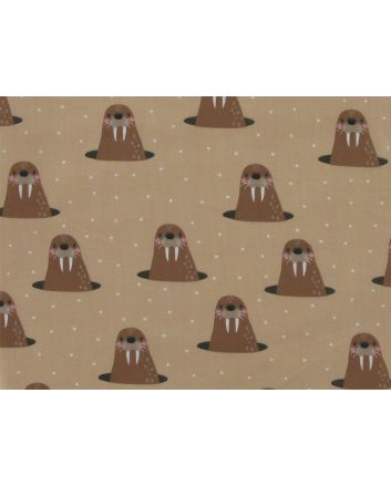 Whack a Walrus Christmas Polycotton Print, Biege