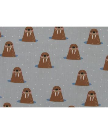 Whack a Walrus Christmas Polycotton Print, Silver