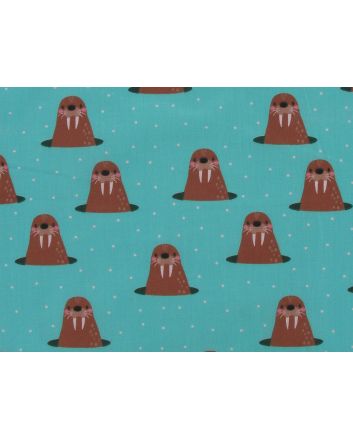 Whack a Walrus Christmas Polycotton Print, Teal