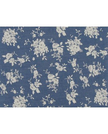 White Rose Bunches Printed Denim, Light Blue