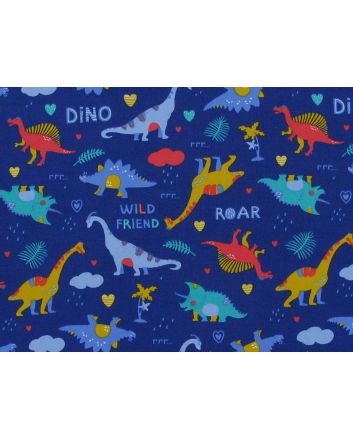 Wild Friend Dinosaur Cotton Poplin, Blue