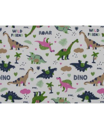 Wild Friend Dinosaur Cotton Poplin, Ivory