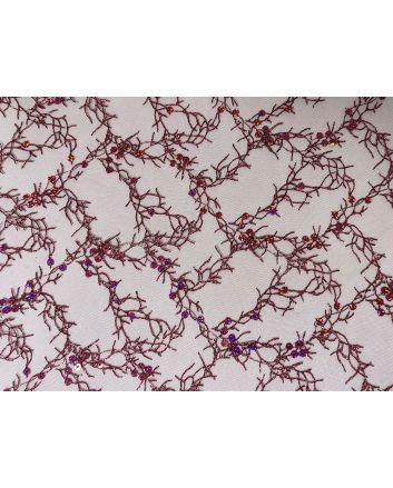 Winter Frost Scalloped Edged Sequin Embroidered Tulle, Wine