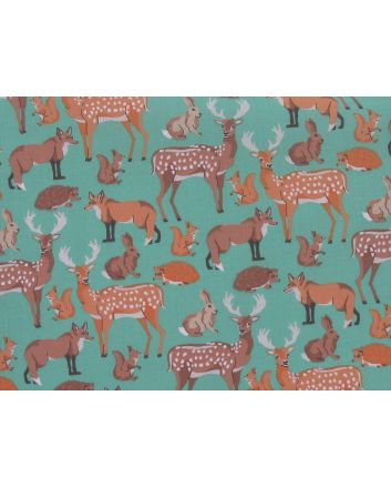 Woodland Animals Polycotton Print, Mint