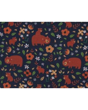 Woodland Bears Polycotton Print, Navy