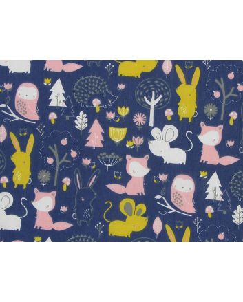 Woodland Cuties Polycotton Print, Navy