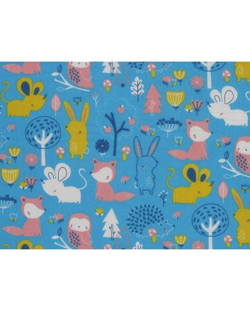 Woodland Cuties Polycotton Print, Turquoise