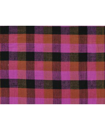 Woven Noile Silk Multi Check, Bright Pink and Black