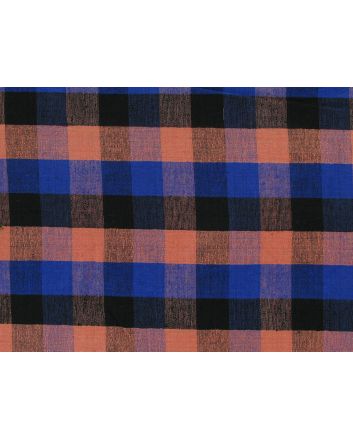 Woven Noile Silk Multi Check, Peach and Blue