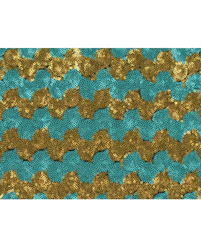 3mm Sequin Tulle with Two Tone Wave, Blue and Gold