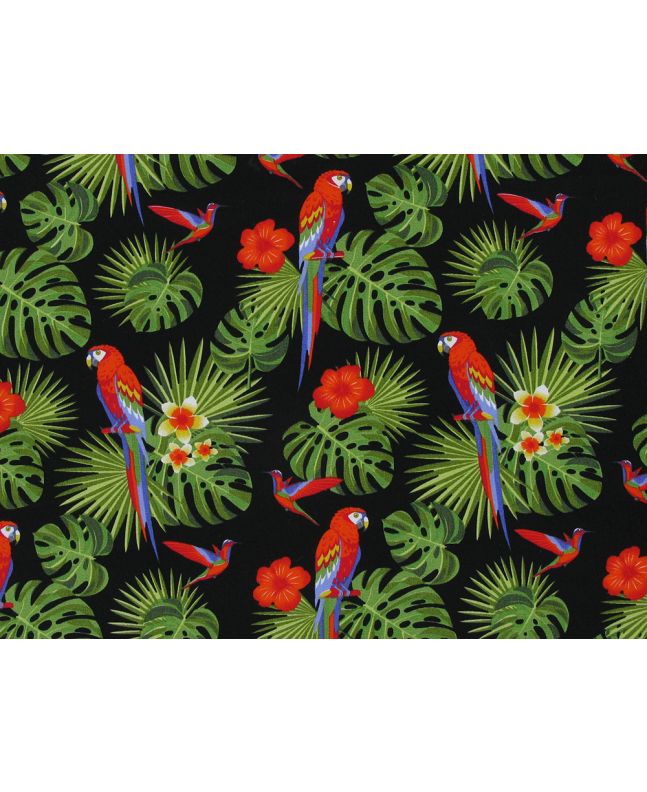Amazonian Parrot Cotton Print, Black