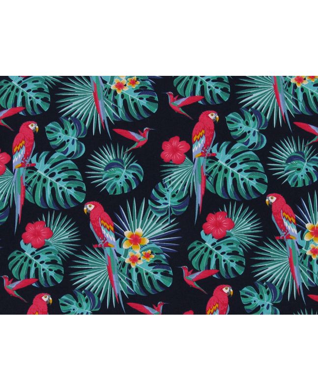 Amazonian Parrot Cotton Print, Navy