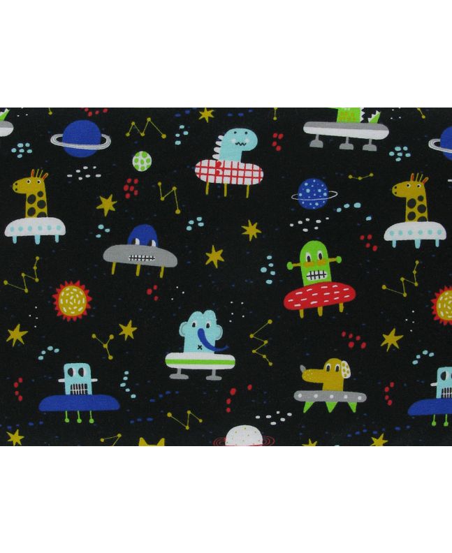 Animals In Space Cotton Jersey, Black