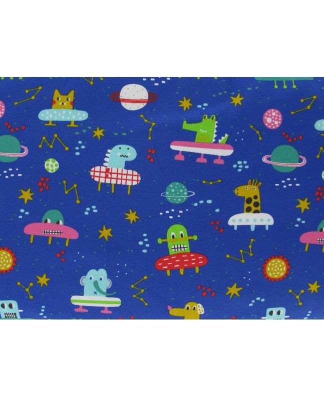 Animals In Space Cotton Jersey, Blue