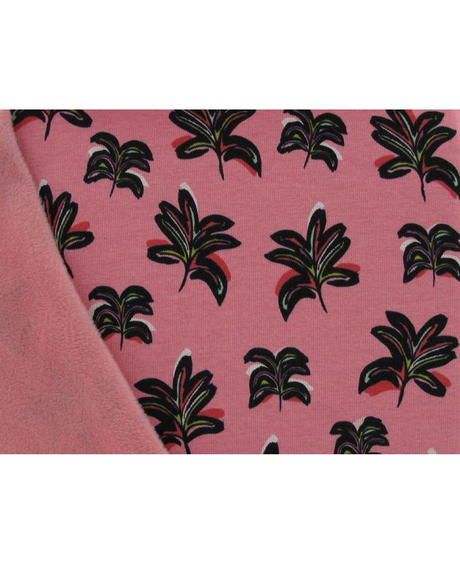 Arty Leaves Printed Alpine Fleece Sweatshirt, Pink