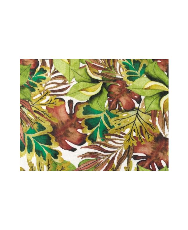 Autumn Leaves Cotton Double Gauze, White