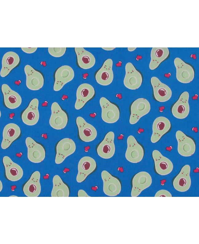 Avocado Smiles Polycotton Print, Blue