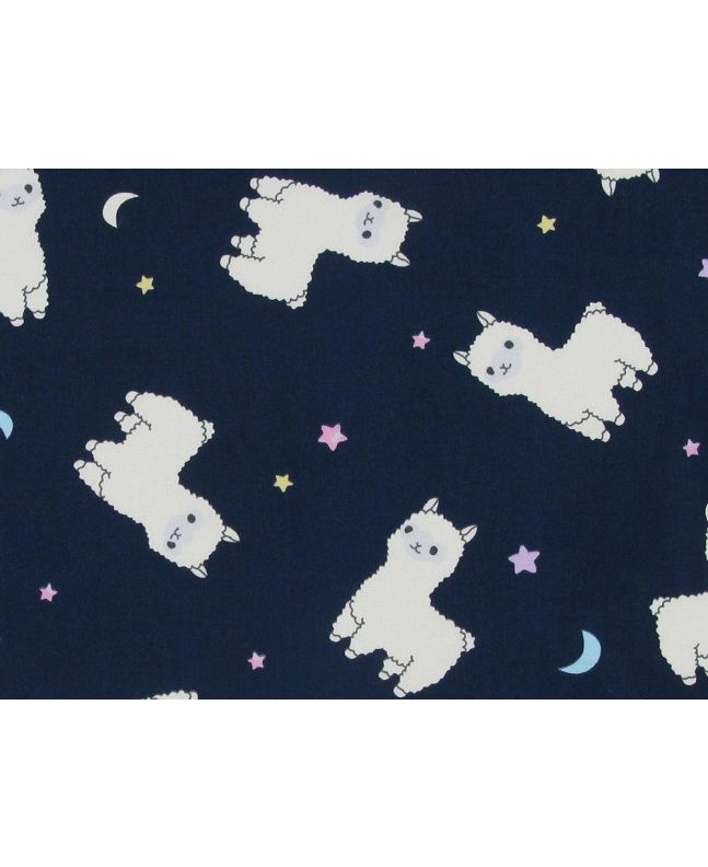 Baby Llama Night Cotton Poplin Print, Navy