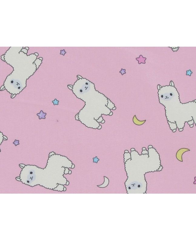 Baby Llama Night Cotton Poplin Print, Pink