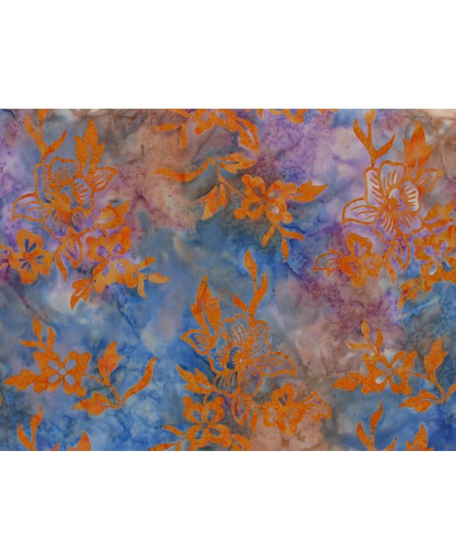 Bali Batik Cotton, Hibiscus, Tangerine
