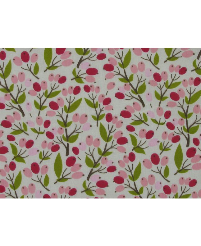 Berry Bliss Polycotton Print, Cream