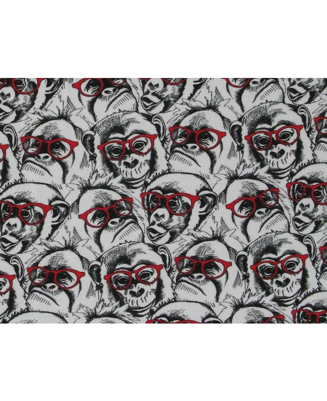 Bespectacled Chimps Cotton Jersey Print, Red