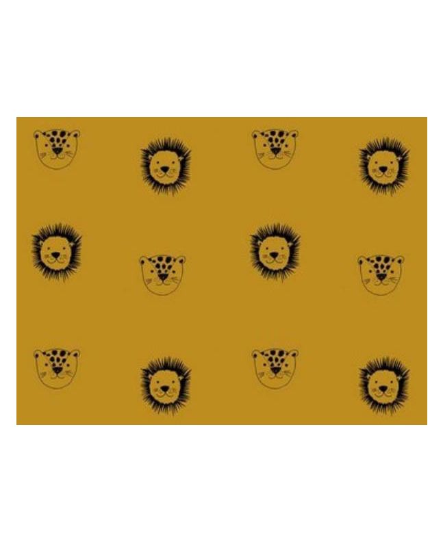 Big Cat Faces Organic Cotton Print, Ochre