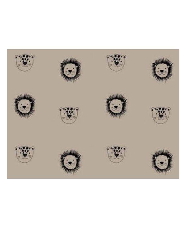 Big Cat Faces Organic Cotton Print, Taupe