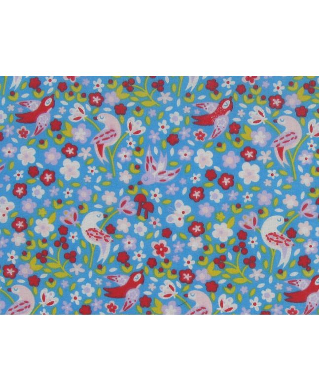 Birds And Blooms Polycotton Print, Blue