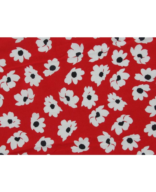 Bold Flower Embroidered Scalloped Edge Viscose, Red
