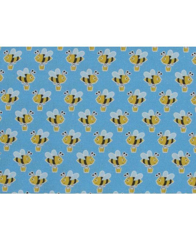 Buckets of Bees Cotton Print, Sky Blue