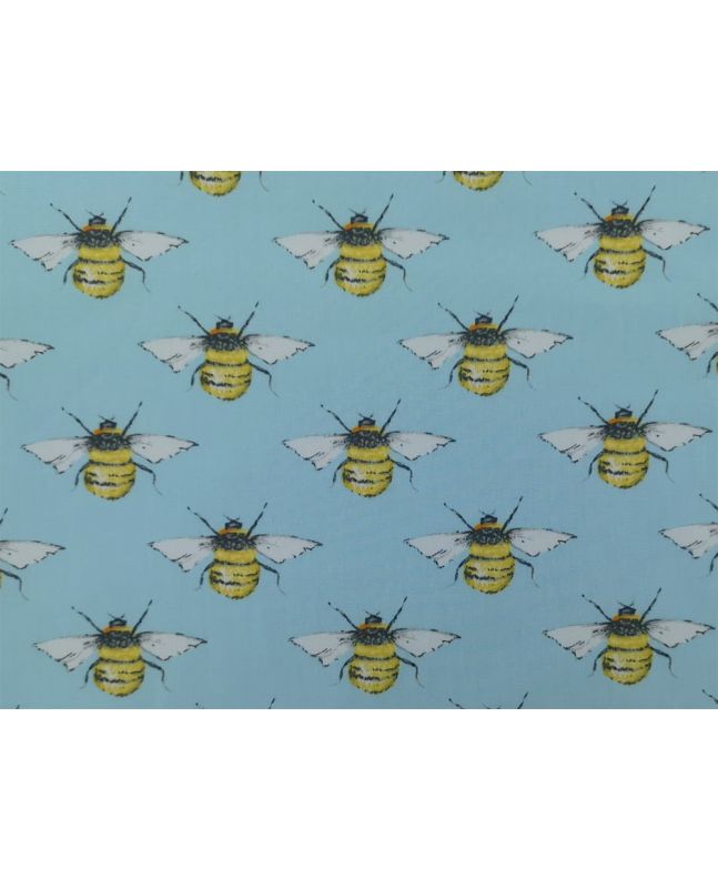 Busy Bees Cotton Poplin Print, Light Blue