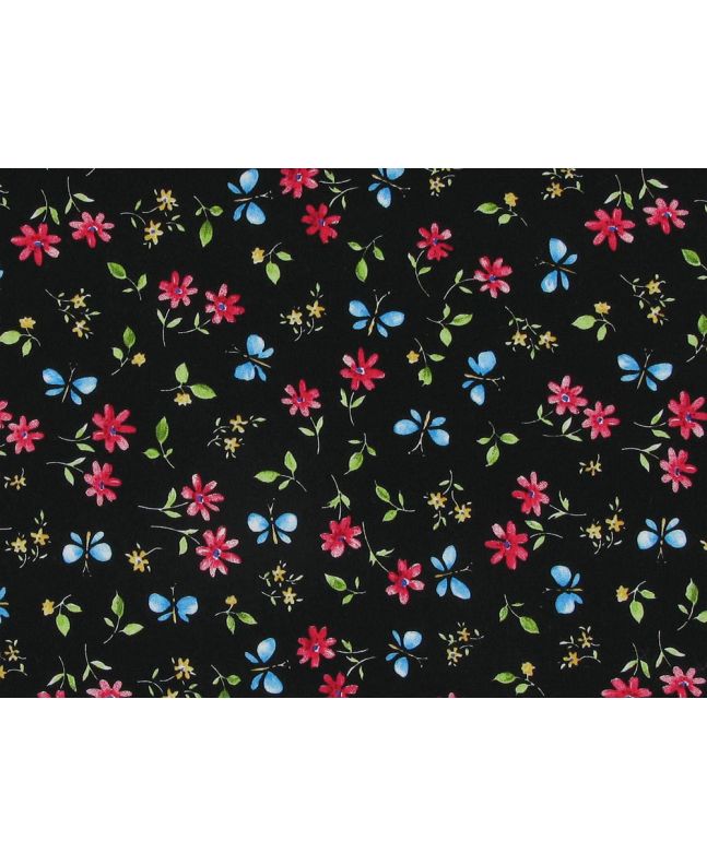 Butterfly Daisy Cotton Poplin Print, Black