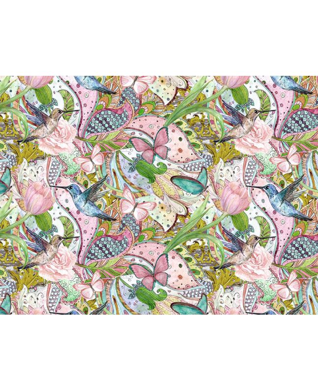 Butterfly Garden Cotton Print, Hummingbirds Float