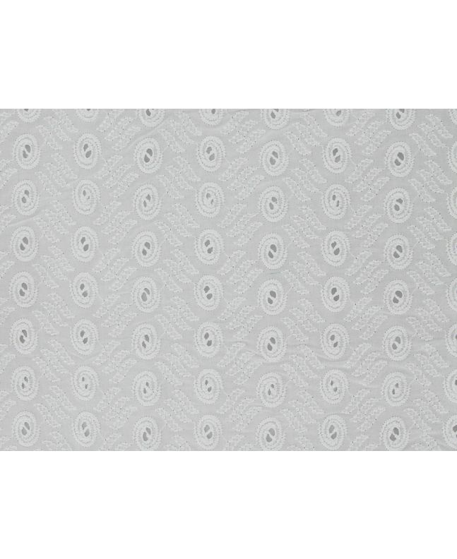 Button Flow Scalloped Edge Cotton Embroidered Anglaise, White