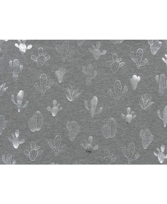 Cactus Garden Foil Cotton Jersey, Grey and Silver