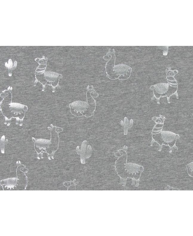 Cactus Llama Foil Cotton Jersey, Light Grey and Silver