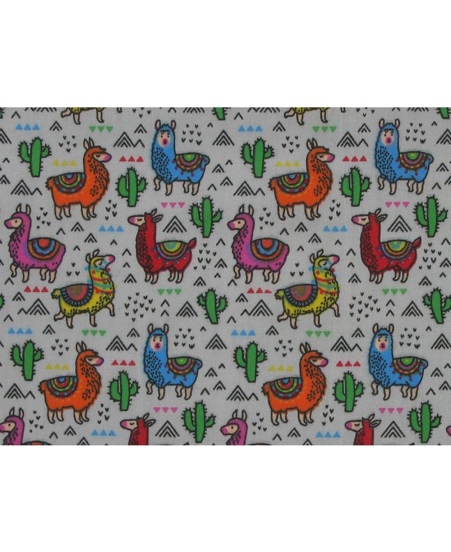 Cactus Llama Polycotton Print, Silver