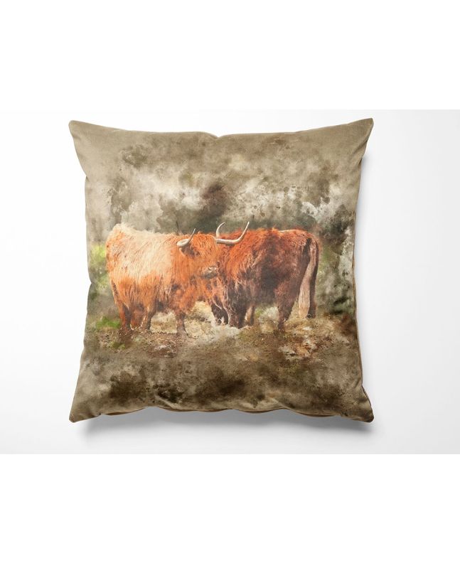 Canvas Art Linen Look Panel, Highland Cattle