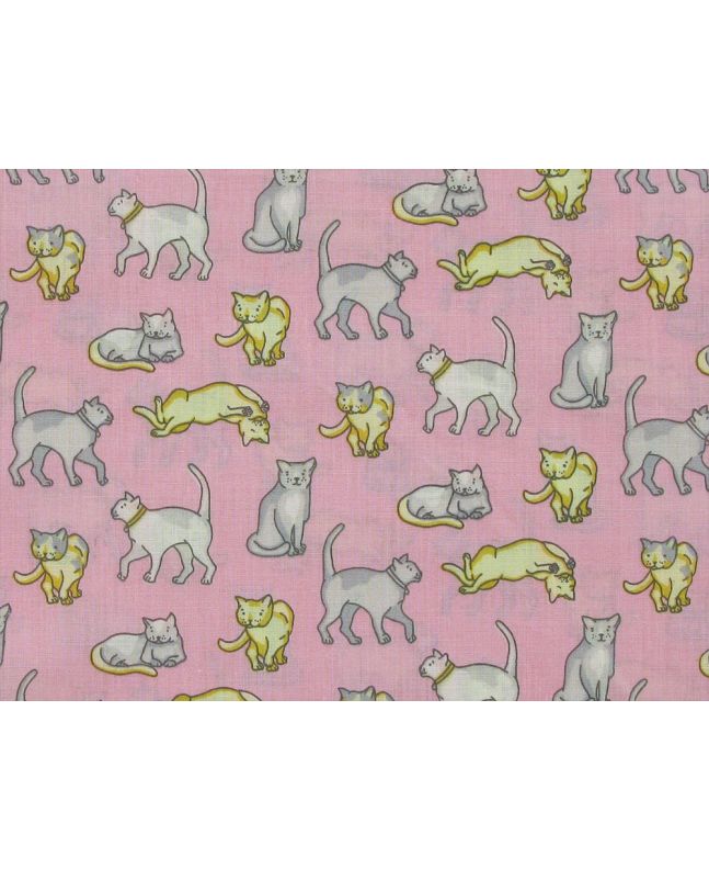 Cat Play Polycotton Print, Pink