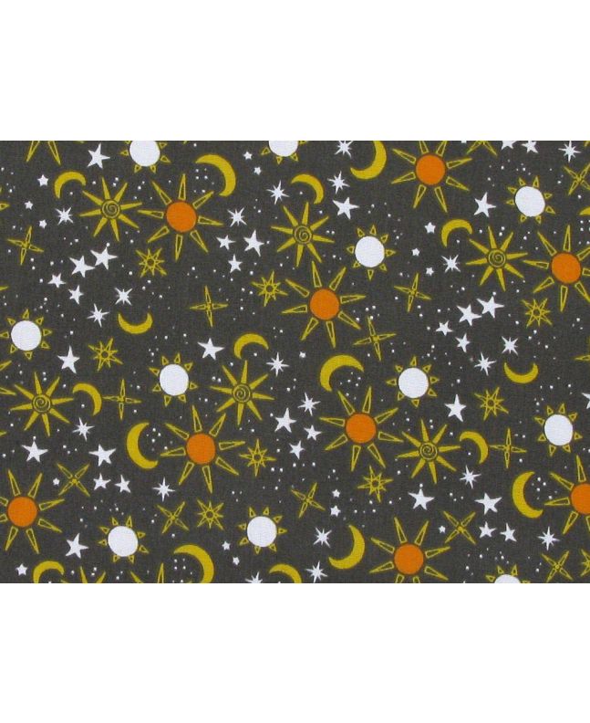 Celestial Polycotton Print, Grey Brown