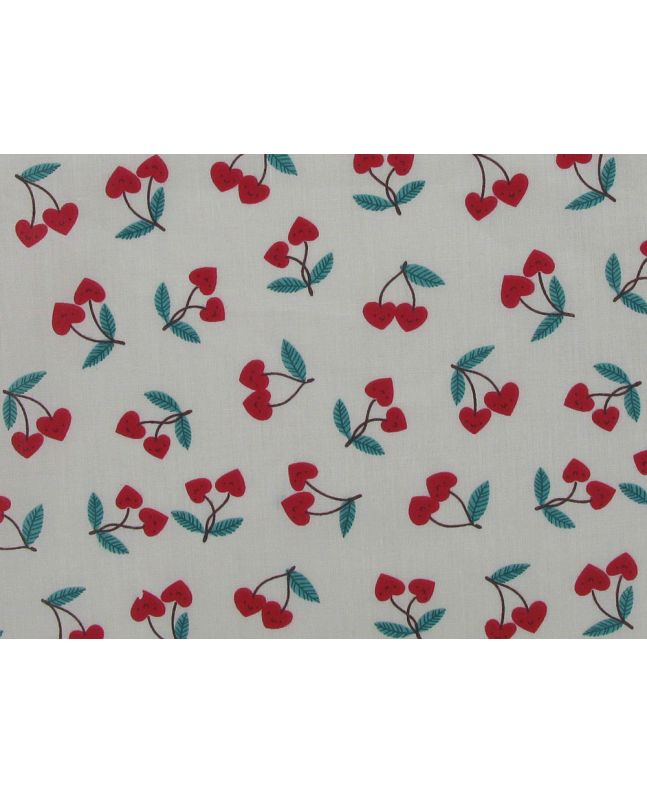 Cherry Love Polycotton Print, Ivory